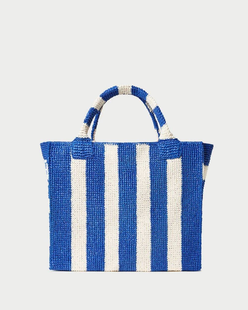 NEW LOEFFLER RANDALL sol crochet beach tote in blue/cream stripe